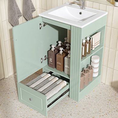 ELEMENT ACE Compact Freestanding Bathroom Vanity with Ceramic Sink and Storage