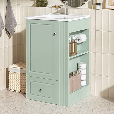 ELEMENT ACE Compact Freestanding Bathroom Vanity with Ceramic Sink and Storage