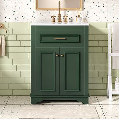 ELEMENT ACE Compact Bathroom Vanity with Integrated Ceramic Sink and Storage Cabinet