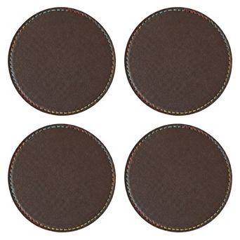 4 pc Round Leather Coaster with Stitched Edge Durable Table Protector