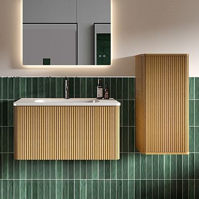 ELEMENT ACE Floating Side Cabinet with Curvy Design and Striped Textures