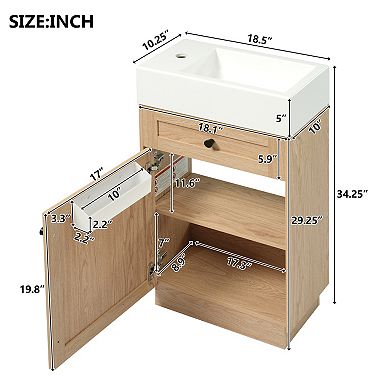 ELEMENT ACE Compact Rustic Bathroom Vanity with Reversible Sink and Adjustable Storage