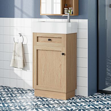 ELEMENT ACE Compact Rustic Bathroom Vanity with Reversible Sink and Adjustable Storage