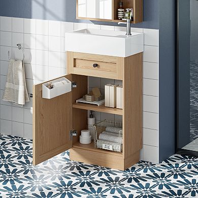 ELEMENT ACE Compact Rustic Bathroom Vanity with Reversible Sink and Adjustable Storage