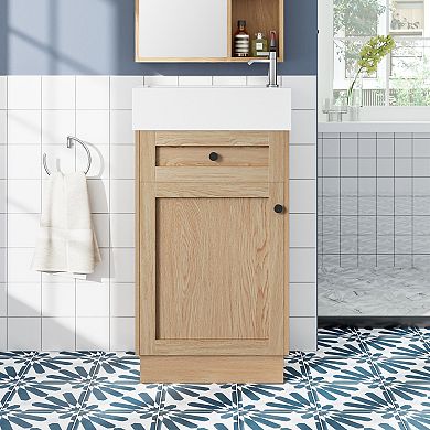 ELEMENT ACE Compact Rustic Bathroom Vanity with Reversible Sink and Adjustable Storage