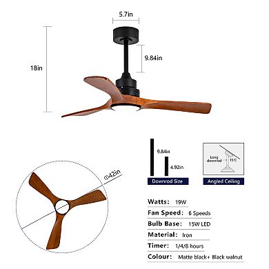 ELEMENT ACE Modern Solid Wood Ceiling Fan with Integrated LED Light and Remote Control