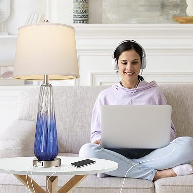 ELEMENT ACE Set of 2 Modern Glass Table Lamps Set with Touch Control and USB Charging Ports