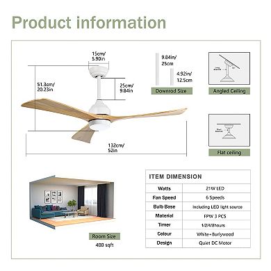 ELEMENT ACE 52-Inch Solid Wood Blade Ceiling Fan with Integrated Light and Remote Control