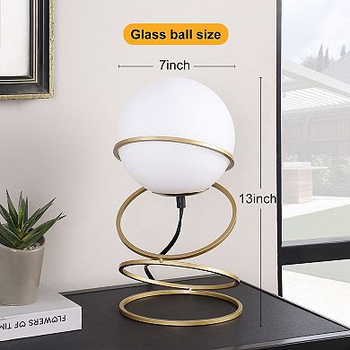 ELEMENT ACE Modern Spiral Ring Table Lamp with Glass Globe Shade for Living Spaces