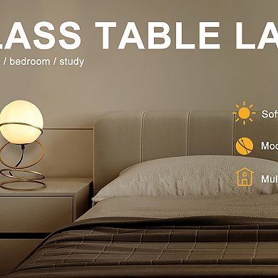 ELEMENT ACE Modern Spiral Ring Table Lamp with Glass Globe Shade for Living Spaces