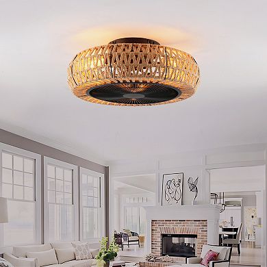 ELEMENT ACE 20-Inch Vintage Rope Cage Ceiling Fan with Remote Control