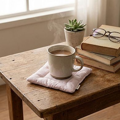 2-PC Square Fabric Cup Coaster with Soft Padded Design and Subtle Heart Embroidery