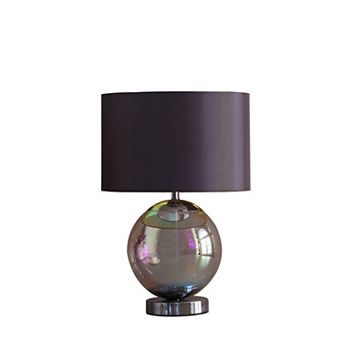 ELEMENT ACE Iridescent Chrome Table Lamp with Glass Orb and Gray Drum Shade