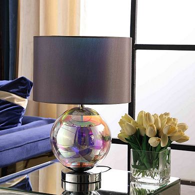 ELEMENT ACE Iridescent Chrome Table Lamp with Glass Orb and Gray Drum Shade