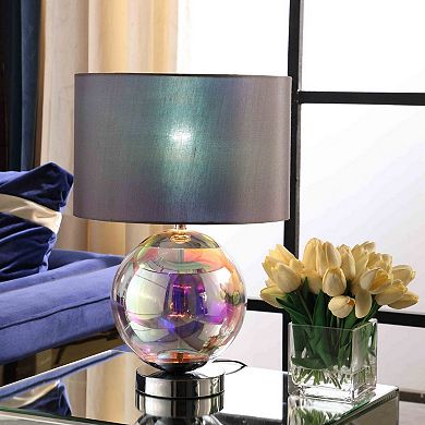 ELEMENT ACE Iridescent Chrome Table Lamp with Glass Orb and Gray Drum Shade