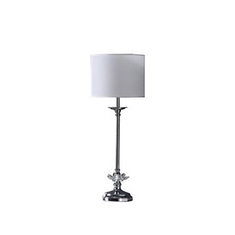 ELEMENT ACE Crystal Floral Chrome Metal Table Lamp with White Drum Shade