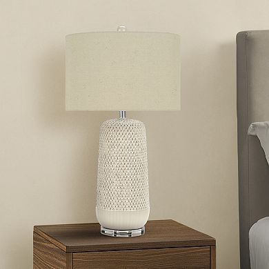 ELEMENT ACE Contemporary Ceramic Table Lamp with Textured Body and Fabric Shade