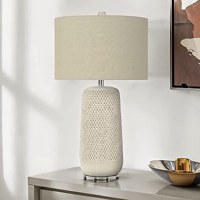 ELEMENT ACE Contemporary Ceramic Table Lamp with Textured Body and Fabric Shade