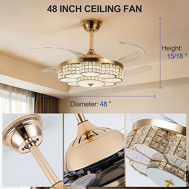 ELEMENT ACE 48-Inch Retractable Blade Ceiling Fan with Light and Remote Control