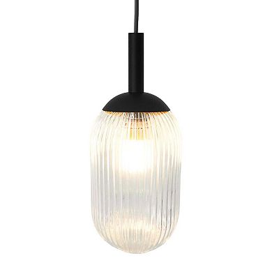 ELEMENT ACE Modern Clear Glass Pendant Lamp with Sleek Black Metal Base