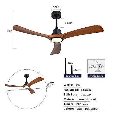 ELEMENT ACE 52 Inch Wood Ceiling Fan with Remote Control and Reversible DC Motor