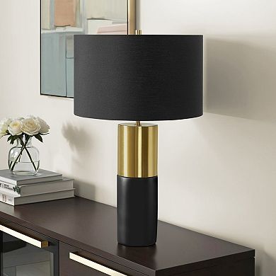 ELEMENT ACE Contemporary Table Lamp with Black Concrete Base and Fabric Shade