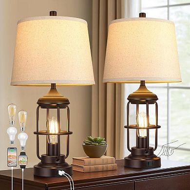 ELEMENT ACE Set of Two USB Table Lamps with Touch Control and Night Lights