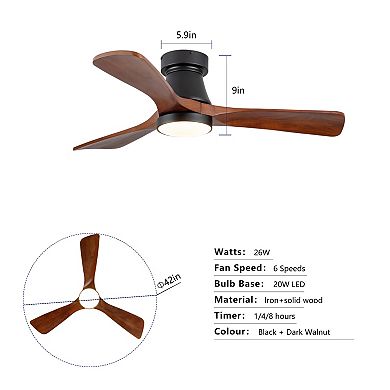 ELEMENT ACE Flush Mount Ceiling Fan with Dimmable LED Light and Reversible Motor