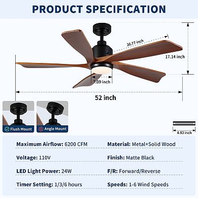 ELEMENT ACE Modern Farmhouse Ceiling Fan with Integrated Light and Quiet DC Motor