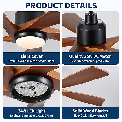 ELEMENT ACE Modern Farmhouse Ceiling Fan with Integrated Light and Quiet DC Motor