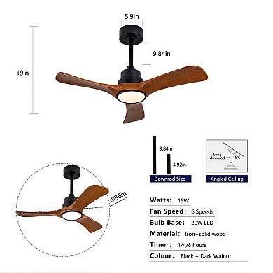 ELEMENT ACE 36-Inch Ceiling Fan with Remote Control and Wood Blades for Bedrooms