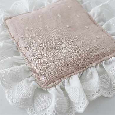 2-PC Lace Trim Square Fabric Cup Coaster with Soft Padded Center and Embroidered Detail