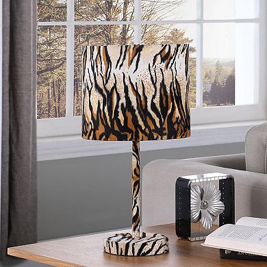 ELEMENT ACE Faux Suede Print Metal Table Lamp with Drum Shade