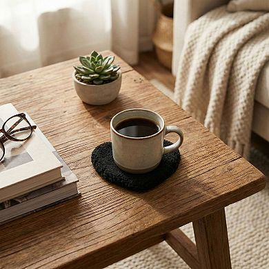 2-PC Heart Shaped Plush Cup Coaster with Soft Textured Fabric and Padded Design