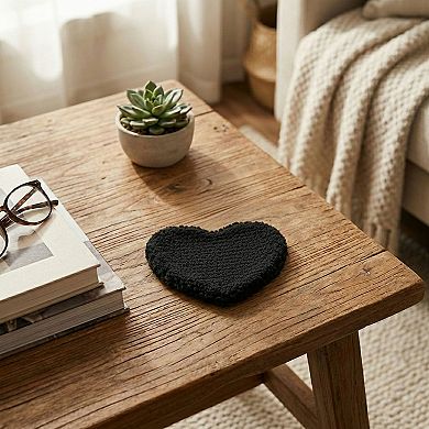 2-PC Heart Shaped Plush Cup Coaster with Soft Textured Fabric and Padded Design