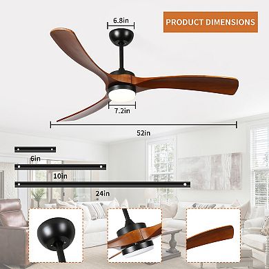 ELEMENT ACE 52 Inch Solid Wood Ceiling Fan with Light and Remote Control