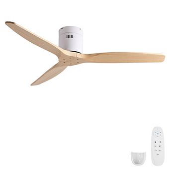ELEMENT ACE 52 Inch Solid Wood Low Profile Flush Mount Ceiling Fan Without Light
