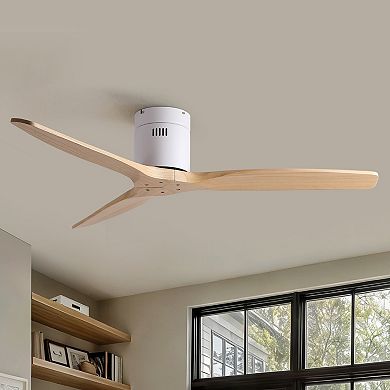 ELEMENT ACE 52 Inch Solid Wood Low Profile Flush Mount Ceiling Fan Without Light
