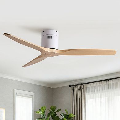 ELEMENT ACE 52 Inch Solid Wood Low Profile Flush Mount Ceiling Fan Without Light