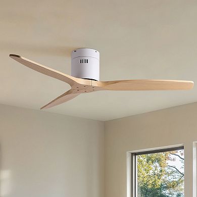 ELEMENT ACE 52 Inch Solid Wood Low Profile Flush Mount Ceiling Fan Without Light