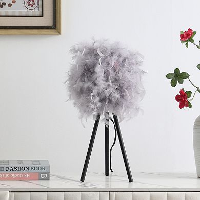 ELEMENT ACE Modern Tripod Table Lamp with Feather Shade and Metal Base