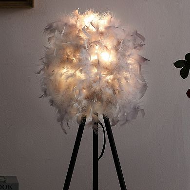 ELEMENT ACE Modern Tripod Table Lamp with Feather Shade and Metal Base