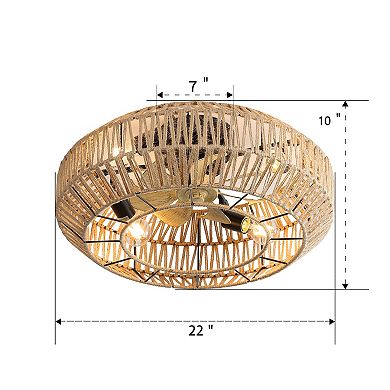 ELEMENT ACE 22 Inch Boho Style Caged Ceiling Fan with Enclosed Rattan Blades