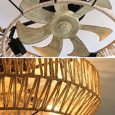 ELEMENT ACE 22 Inch Boho Style Caged Ceiling Fan with Enclosed Rattan Blades