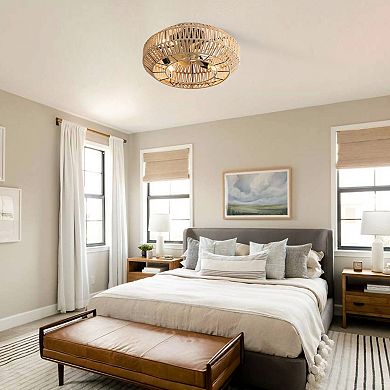 ELEMENT ACE 22 Inch Boho Style Caged Ceiling Fan with Enclosed Rattan Blades