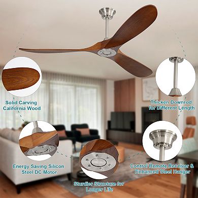 ELEMENT ACE 60 Inch Indoor Modern Ceiling Fan with Remote Control and Solid Wood Blades