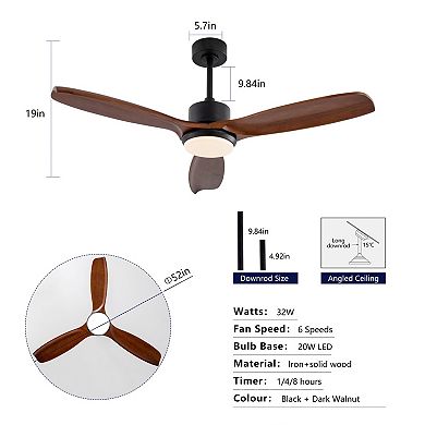 ELEMENT ACE 52-Inch Wood Ceiling Fan with Remote Control and Integrated LED Lighting