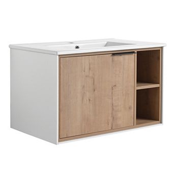 ELEMENT ACE Floating Wall-Mounted Bathroom Vanity with Soft-Close Door and Open Shelves