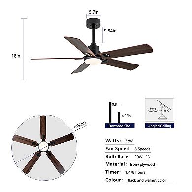 ELEMENT ACE 52-Inch Indoor Outdoor Ceiling Fan with Light Remote App Control Dimmable LED