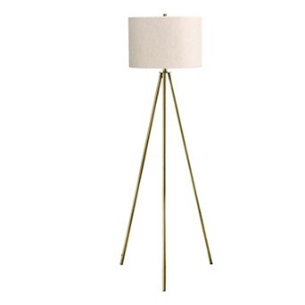 ELEMENT ACE Contemporary Tripod Floor Lamp with Linen Shade and Brass Finish